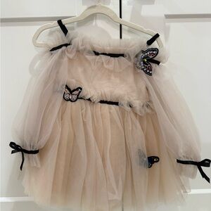 Lola + The Boys Beige Tulle Butterfly Accent Dress